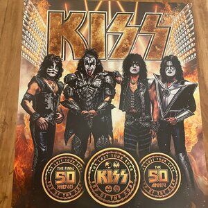 Kiss Lot. End of the Road Official Poster, Gene Simmons Print, Vtg Button